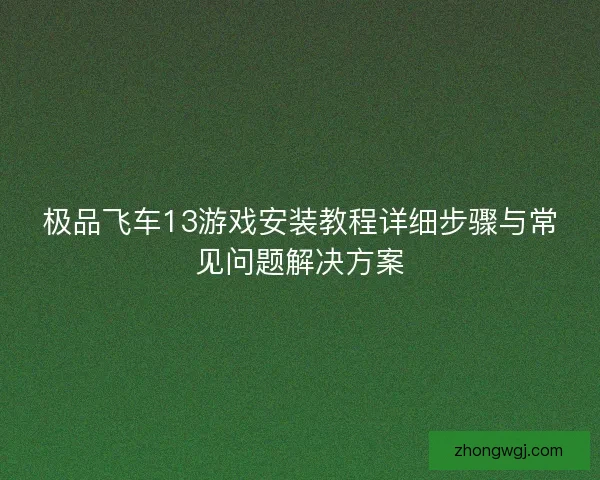极品飞车13游戏安装教程详细步骤与常见问题解决方案